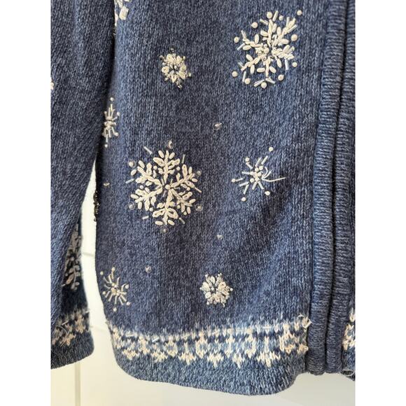 Caley St Clair L, Vintage Snowflake Zip Cardigan, Nordic Fair Isle Knit Blue - Picture 14 of 16